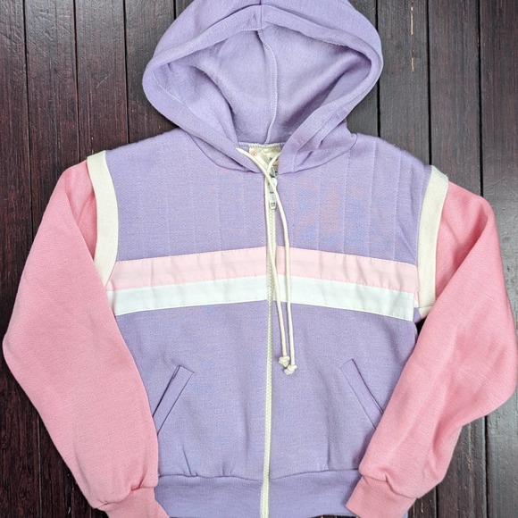 Vintage Just 4 Kids Youth Zip Up Sweater Hoodie Kids Girls Size 6 Purple Pink - Picture 2 of 6